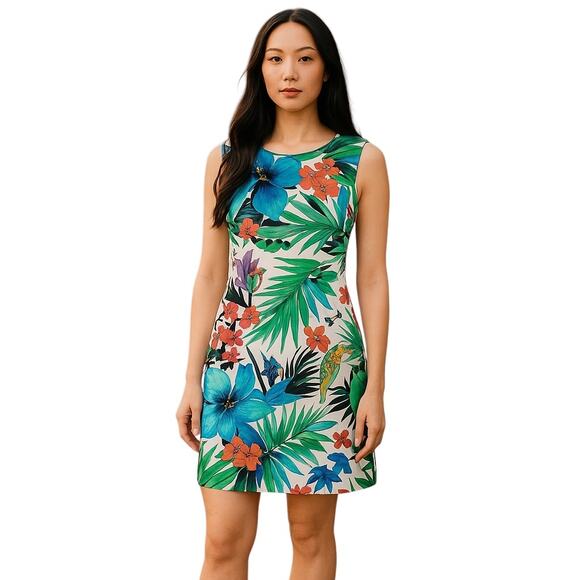 Etcetera Tropical Sleeveless Sheath Dress Back Zip Floral Lined Size 2 - Picture 1 of 6